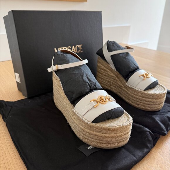 New in Box Versace Bianca Ottico Platform Wedge Sandals Size EU 40/ US 9.5 - Picture 1 of 16
